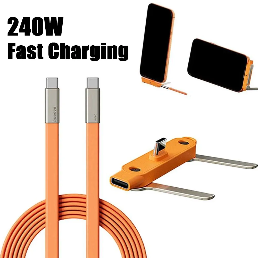 Câble USB-C vers USB-C 240W en silicone liquide avec support de téléphone pliable en métal - Image 1