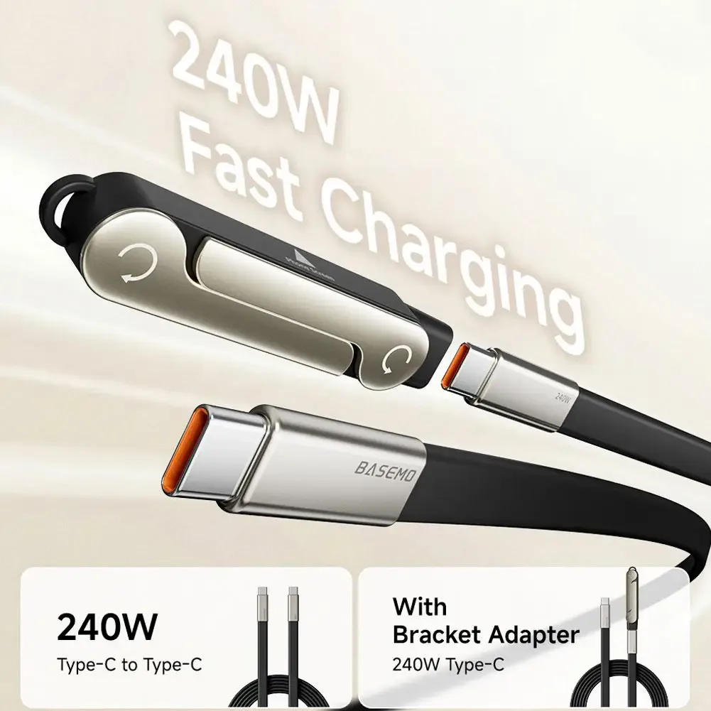 Câble USB-C vers USB-C 240W en silicone liquide avec support de téléphone pliable en métal - Image 3