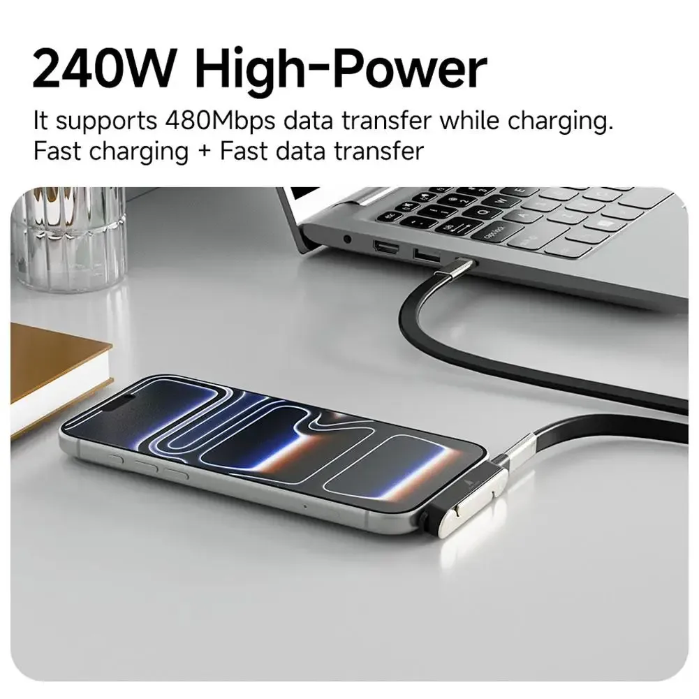 Câble USB-C vers USB-C 240W en silicone liquide avec support de téléphone pliable en métal - Image 5