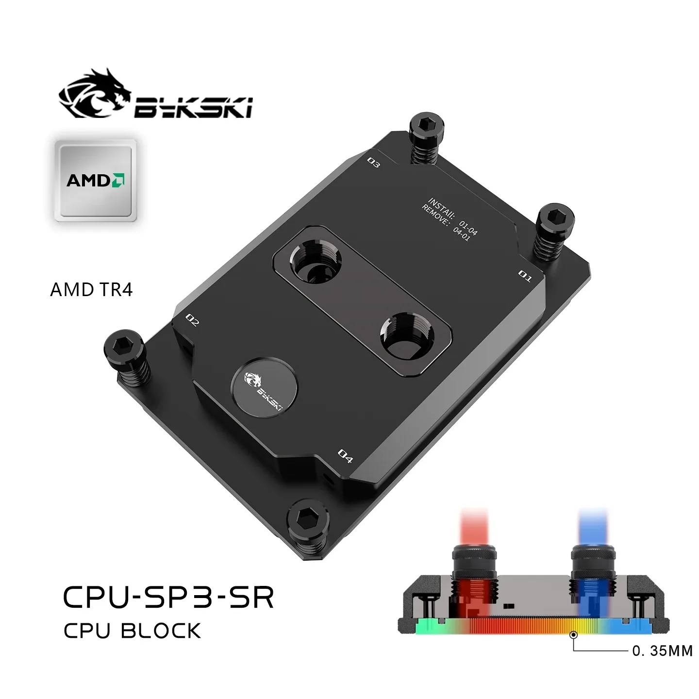 Bykski Waterblock CPU pour Processeur AMD TR4, Laiton et Cuivre, G1/4 - CPU-SP3-SR - Image 1