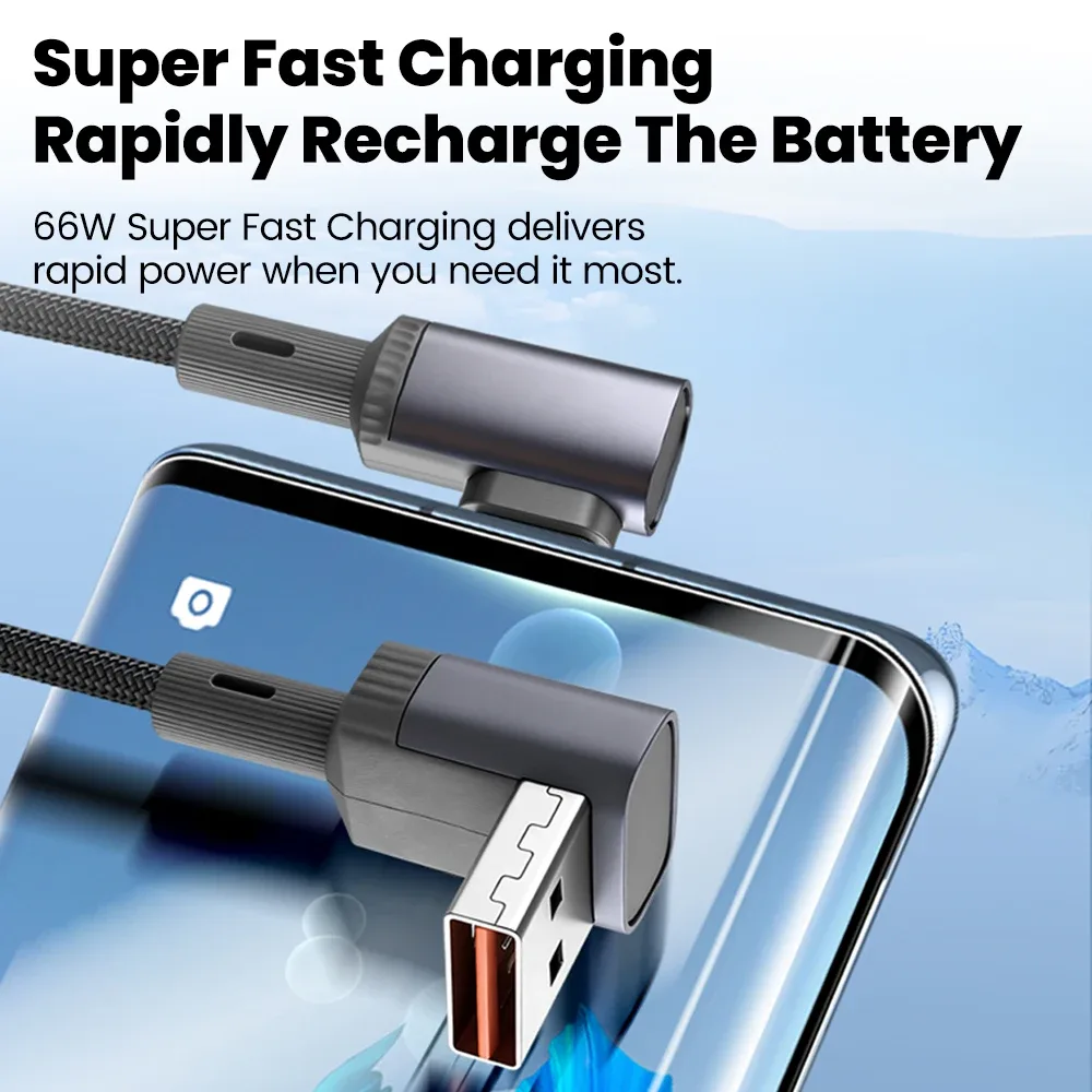 Câble USB-A vers USB-C court et coudé à charge rapide 66W - Image 3