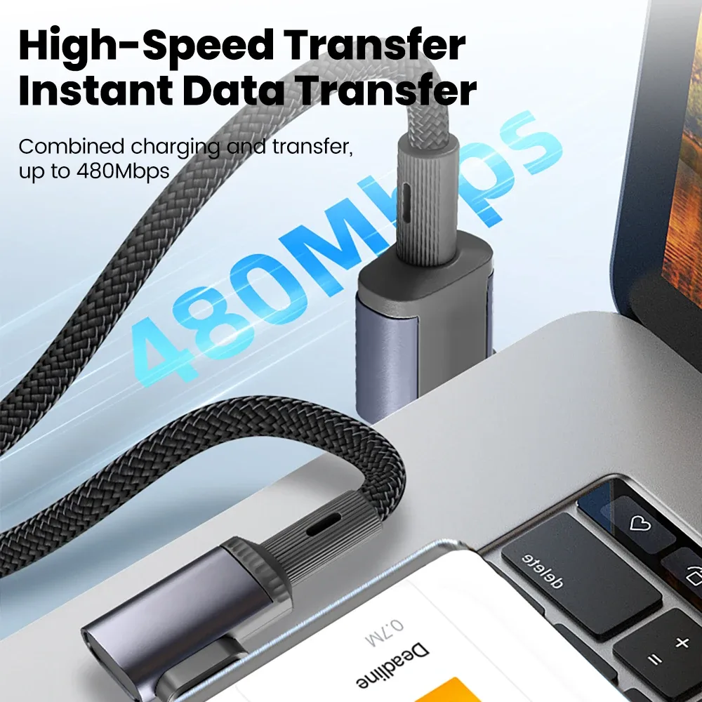 Câble USB-A vers USB-C court et coudé à charge rapide 66W - Image 4