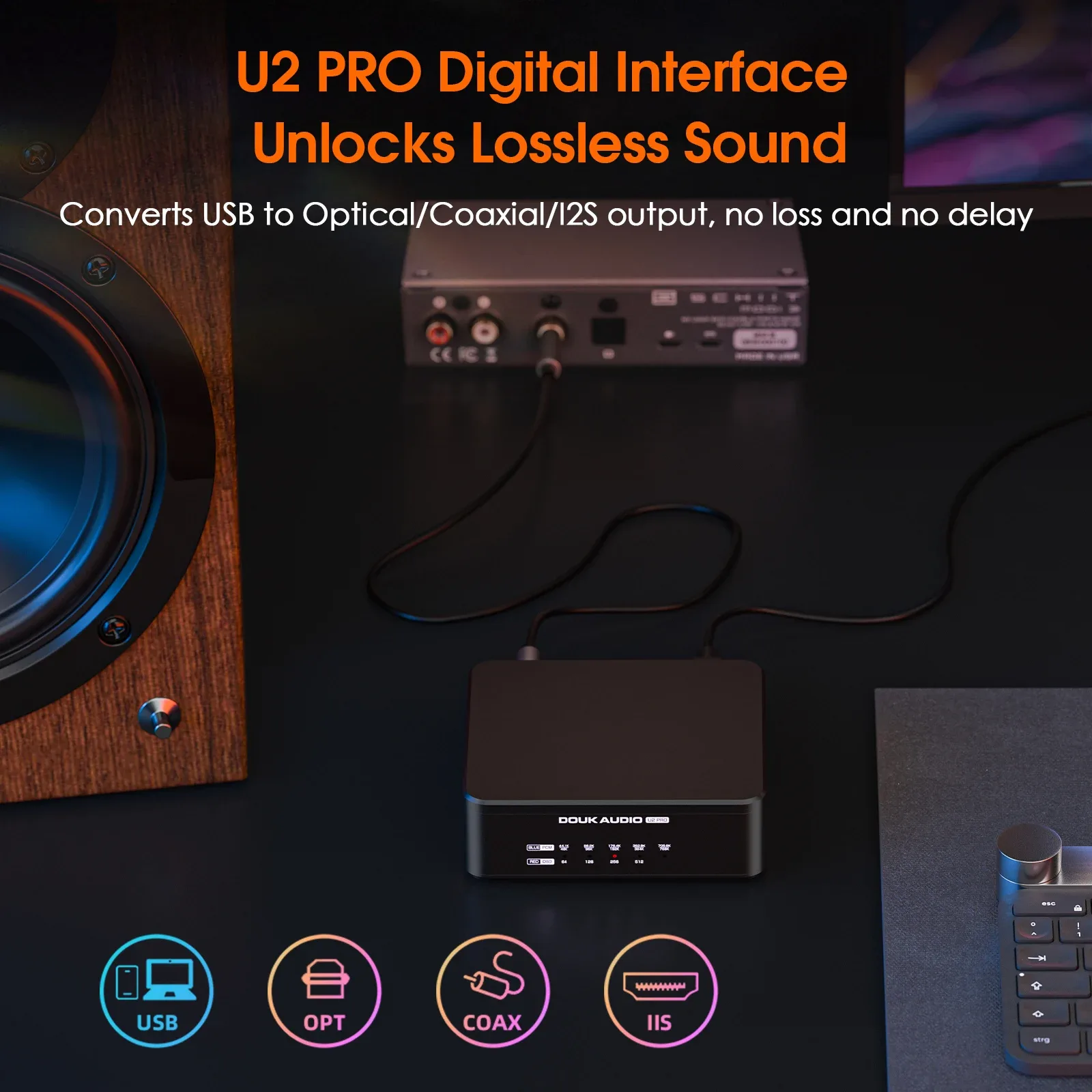 Interface Numérique USB Douk Audio U2PRO : Convertisseur DDC XMOS XU316, Sorties Optique/Coaxiale/I2S pour DAC, PS5 et Switch - Image 3
