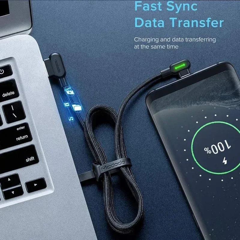 Câble USB-C en nylon tressé à double coude - Charge rapide 6
