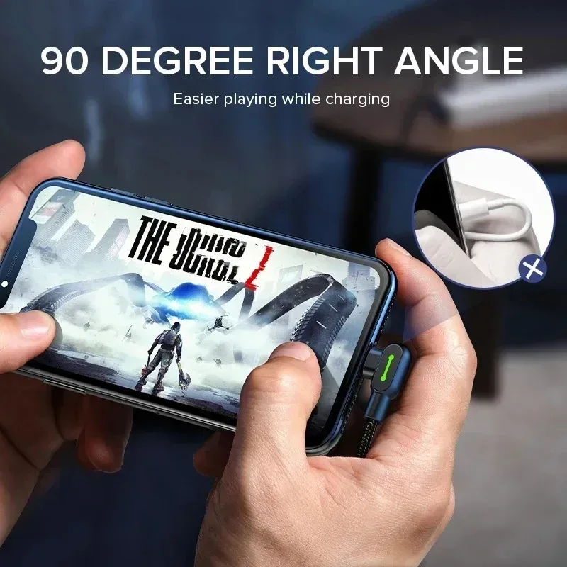 Câble USB-C en nylon tressé à double coude - Charge rapide 3