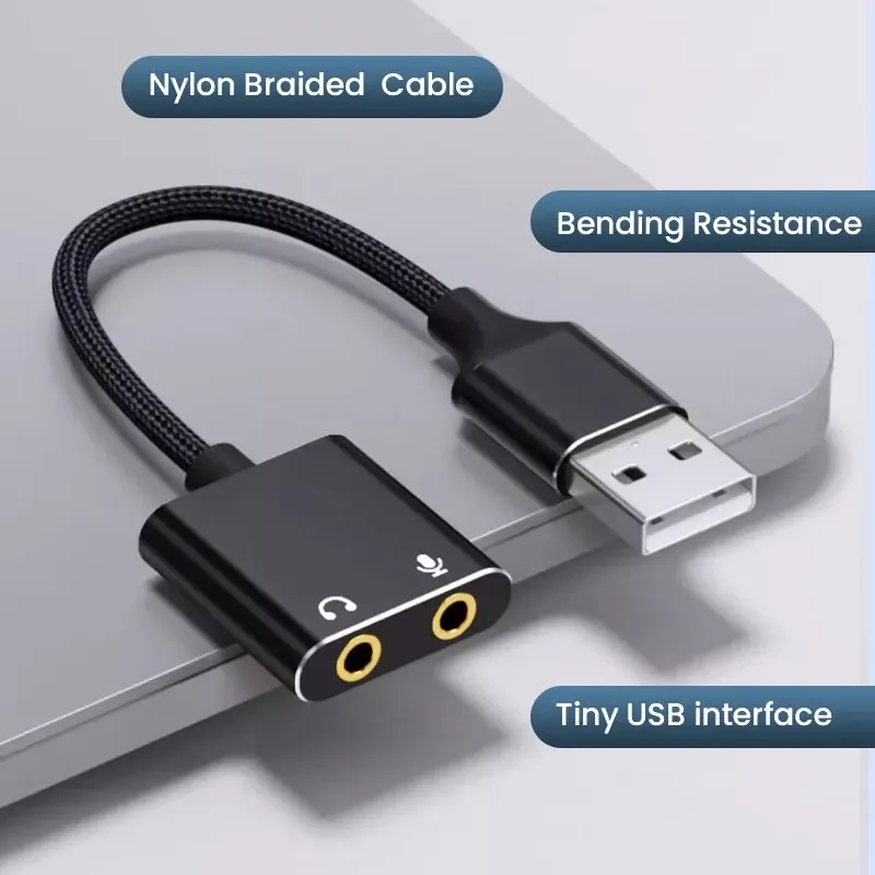 Adaptateur Carte Son USB Externe avec Câble Tressé, Jack 3,5 mm pour Casque et Micro - Image 3