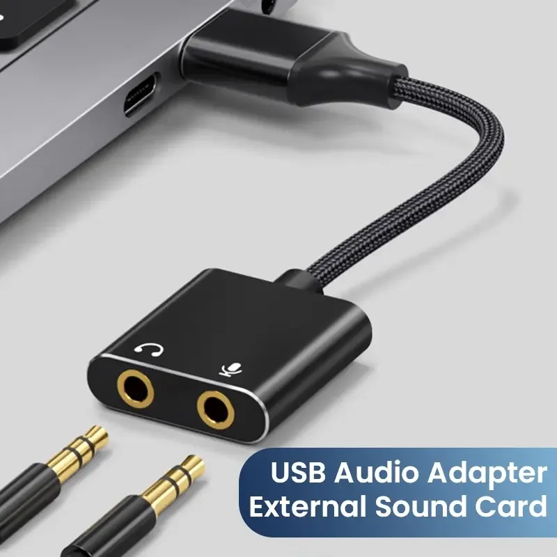 Adaptateur Carte Son USB Externe avec Câble Tressé, Jack 3,5 mm pour Casque et Micro - Image 1