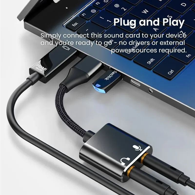 Adaptateur Carte Son USB Externe avec Câble Tressé, Jack 3,5 mm pour Casque et Micro - Image 5