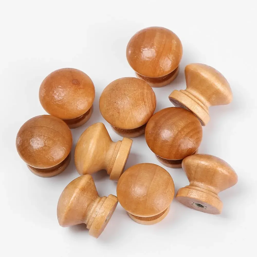 Lot de 10 boutons de meuble en bois naturel - Forme ronde - Image 1