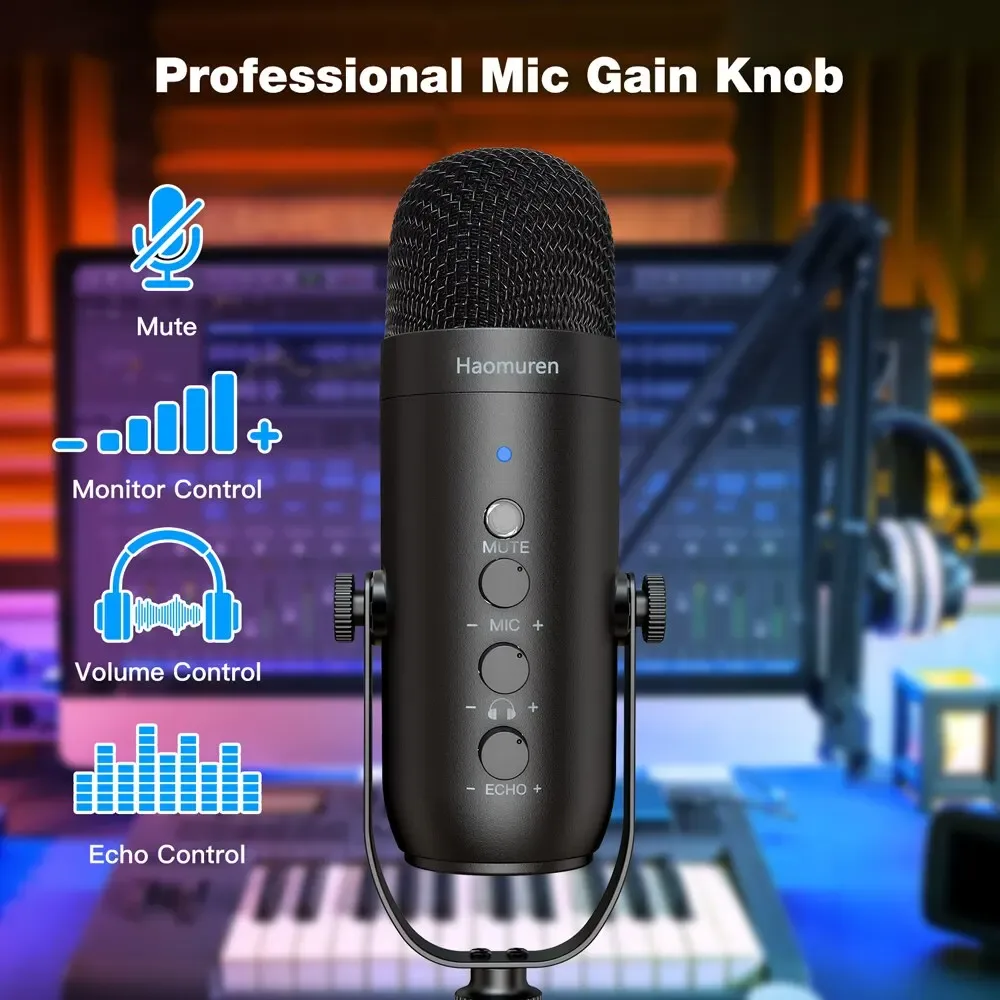 Kit microphone professionnel USB à condensateur cardioïde Haomuren avec bras articulé pour studio et podcast - Image 5