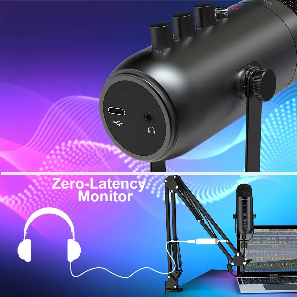 Kit microphone professionnel USB à condensateur cardioïde Haomuren avec bras articulé pour studio et podcast - Image 2