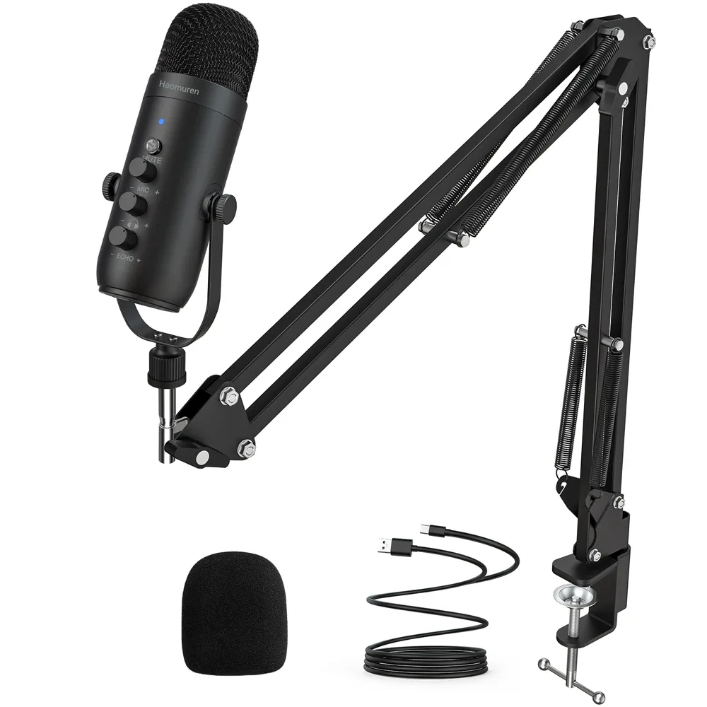 Kit microphone professionnel USB à condensateur cardioïde Haomuren avec bras articulé pour studio et podcast - Image 1