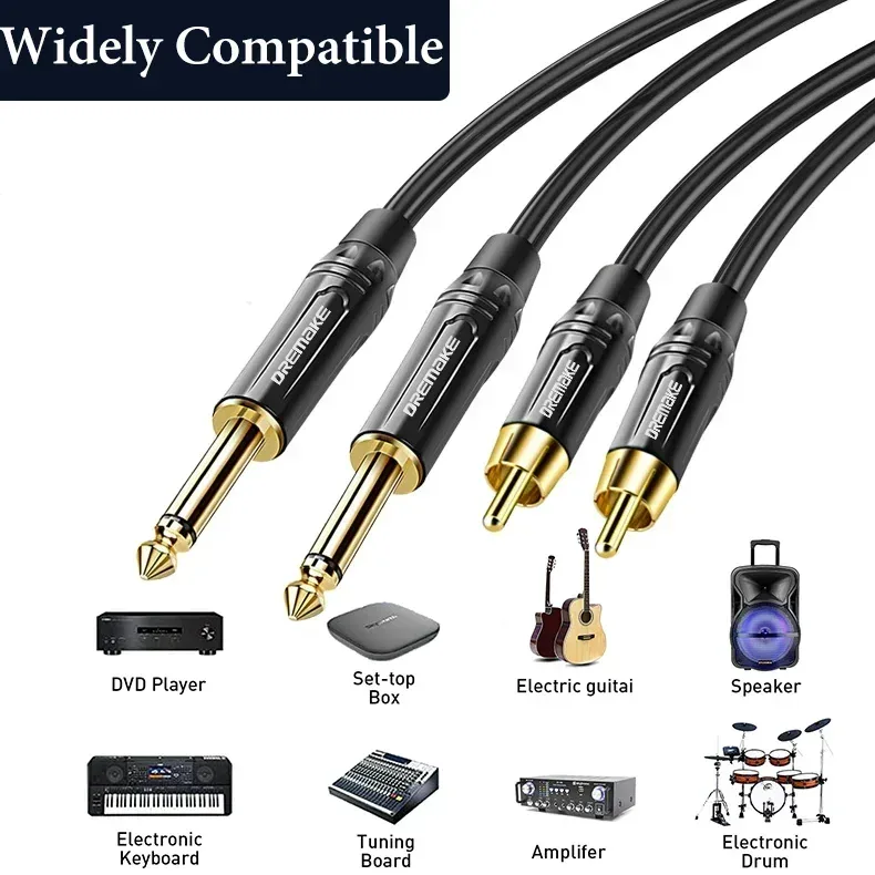 Câble Audio 2 RCA vers Jack 6,35 mm TS Mâle-Mâle pour Table de Mixage et Amplificateur - Image 3