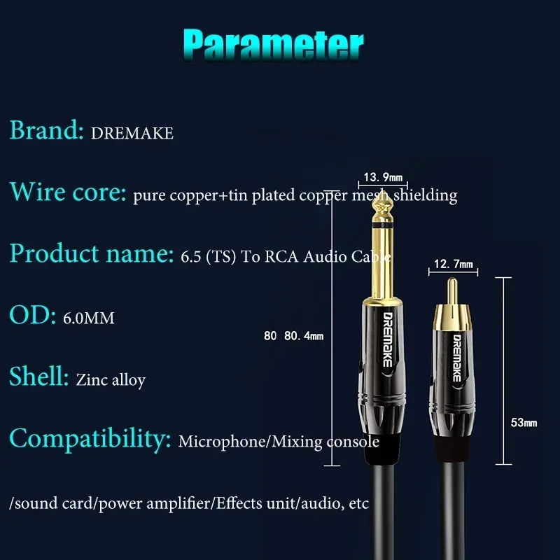 Câble Audio 2 RCA vers Jack 6,35 mm TS Mâle-Mâle pour Table de Mixage et Amplificateur - Image 6