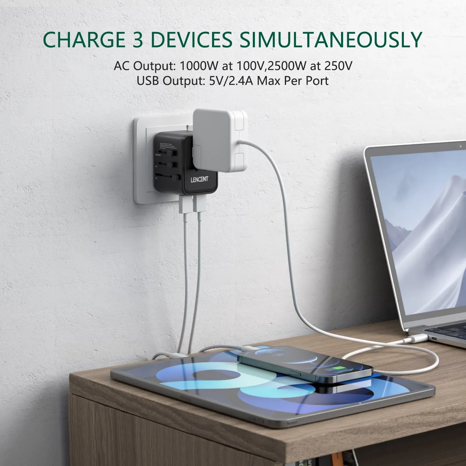 LENCENT Adaptateur de Voyage Universel avec 2 Ports USB - Prises EU, UK, USA, AUS - Image 2