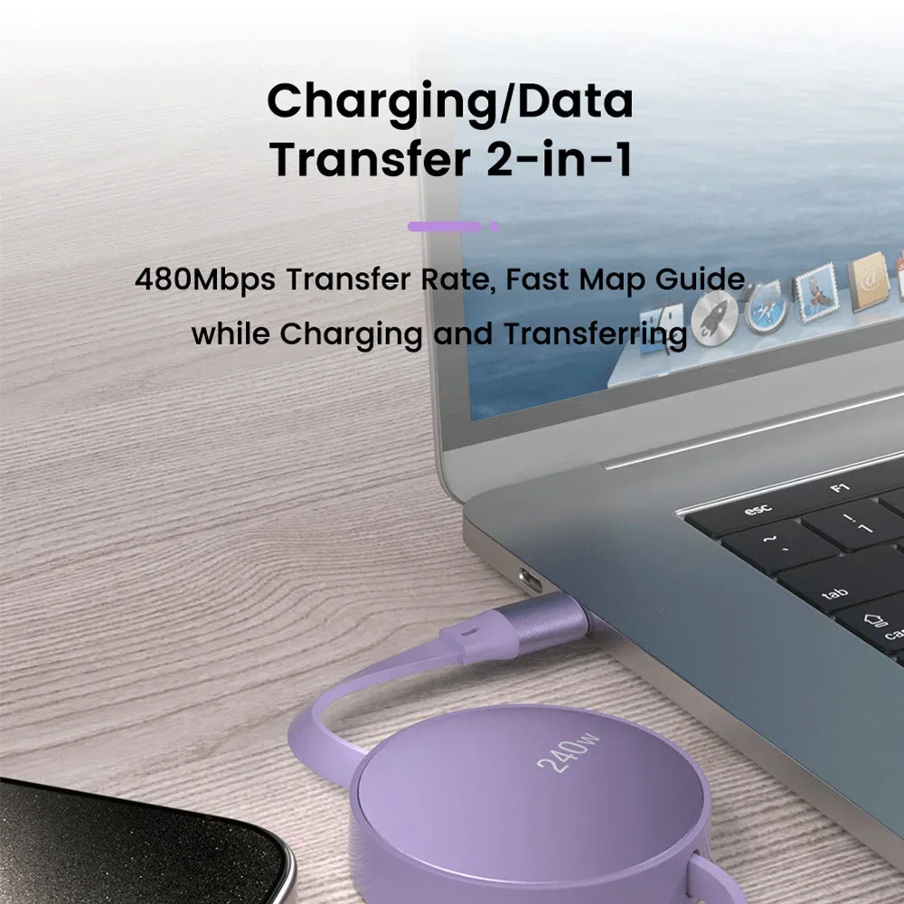 Câble USB-C vers USB-C rétractable de charge rapide 240W PD - Image 6
