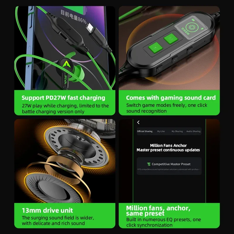 Écouteurs Gaming PIVA S6 Pro USB-C : Son Surround 7.1, Charge Rapide PD 27W, Carte Son Intégrée et Application de Contrôle - Image 2