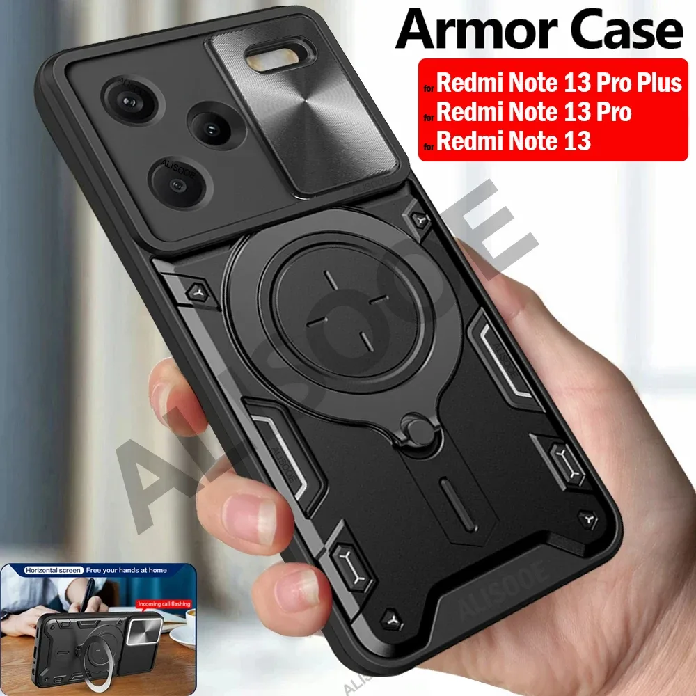 Coque de Protection avec Cache Caméra Coulissant et Anneau Support pour Xiaomi Redmi Note 13 / 13 Pro / 13 Pro Plus 5G - Image 1