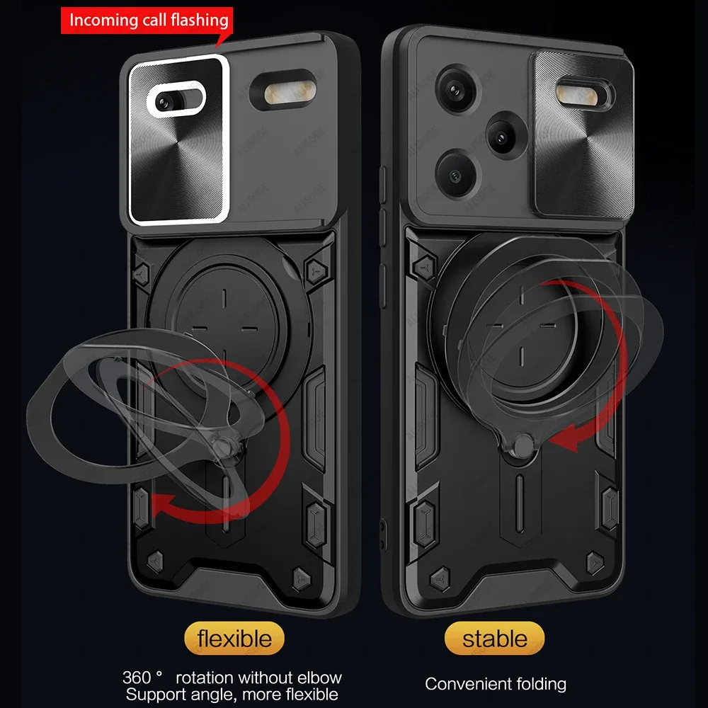 Coque de Protection avec Cache Caméra Coulissant et Anneau Support pour Xiaomi Redmi Note 13 / 13 Pro / 13 Pro Plus 5G - Image 4