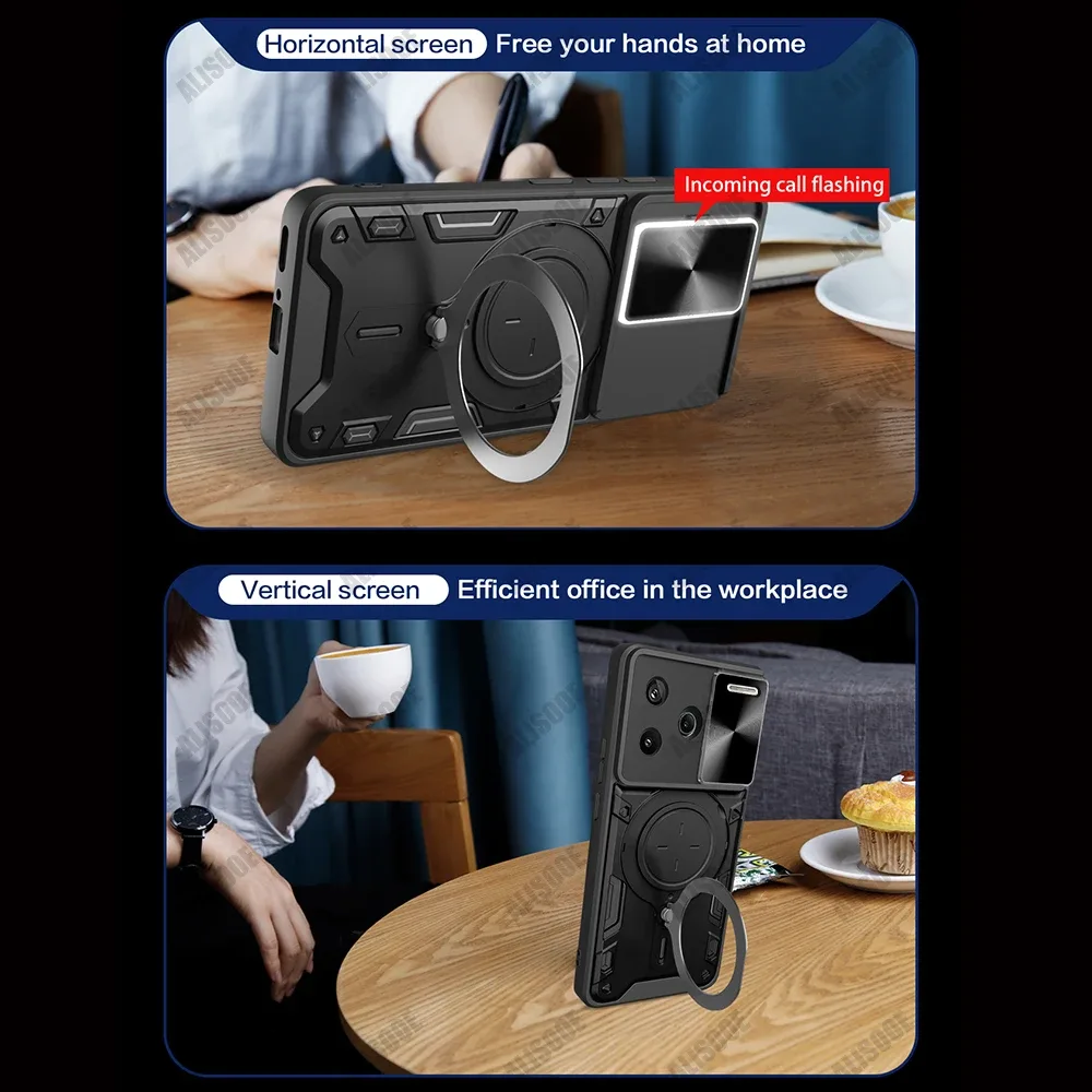 Coque de Protection avec Cache Caméra Coulissant et Anneau Support pour Xiaomi Redmi Note 13 / 13 Pro / 13 Pro Plus 5G - Image 6