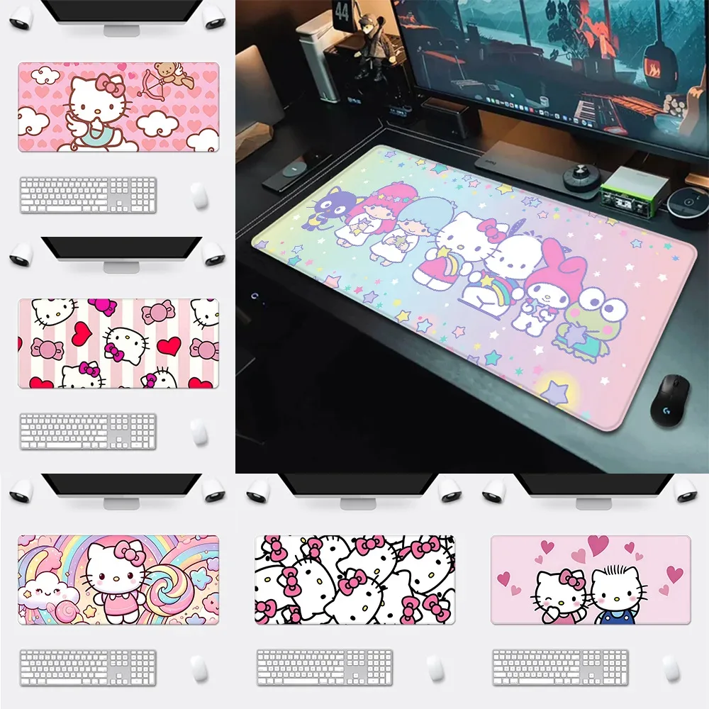 Tapis de souris Gaming Hello Kitty Rose XXL (90 x 40 cm) - Bords cousus et antidérapant - Image 1