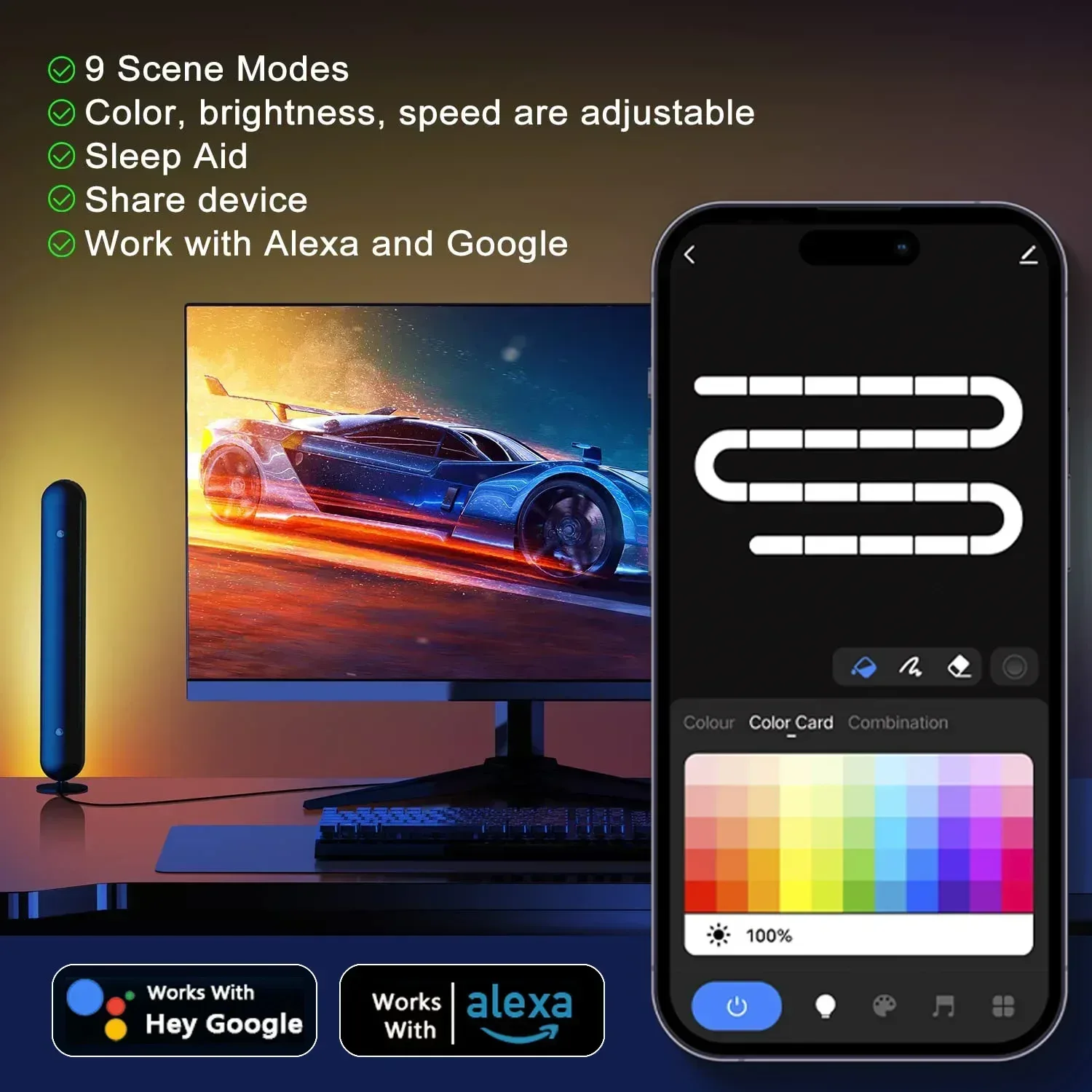 Barre lumineuse LED RGB intelligente WiFi Tuya avec synchronisation musicale et capteur de mouvement 3