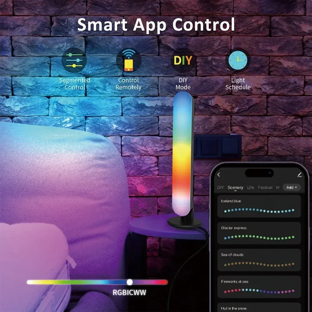 Barre lumineuse LED RGB intelligente WiFi Tuya avec synchronisation musicale et capteur de mouvement 2