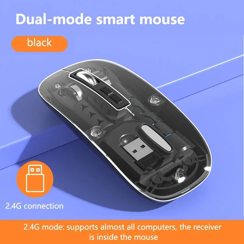 Souris sans fil transparente rechargeable, Bluetooth et 2,4 GHz, silencieuse - Image 6