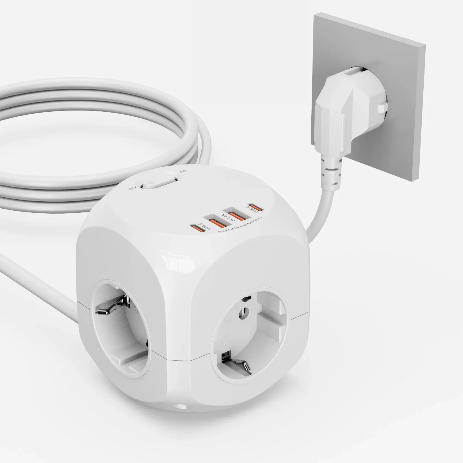 Multiprise avec rallonge de 1,8 m, prises secteur et ports USB-C - Image 1