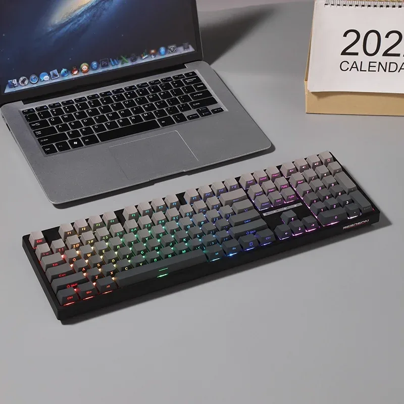Set de Keycaps PBT Double Shot pour Clavier Mécanique - Profil OEM - Noir et Gris - Lettrage Latéral Rétroéclairé - Image 5