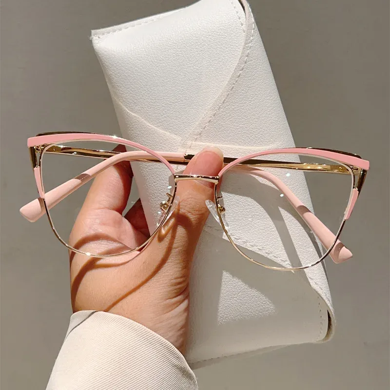 Lunettes anti-lumière bleue œil de chat en métal pour femme 4