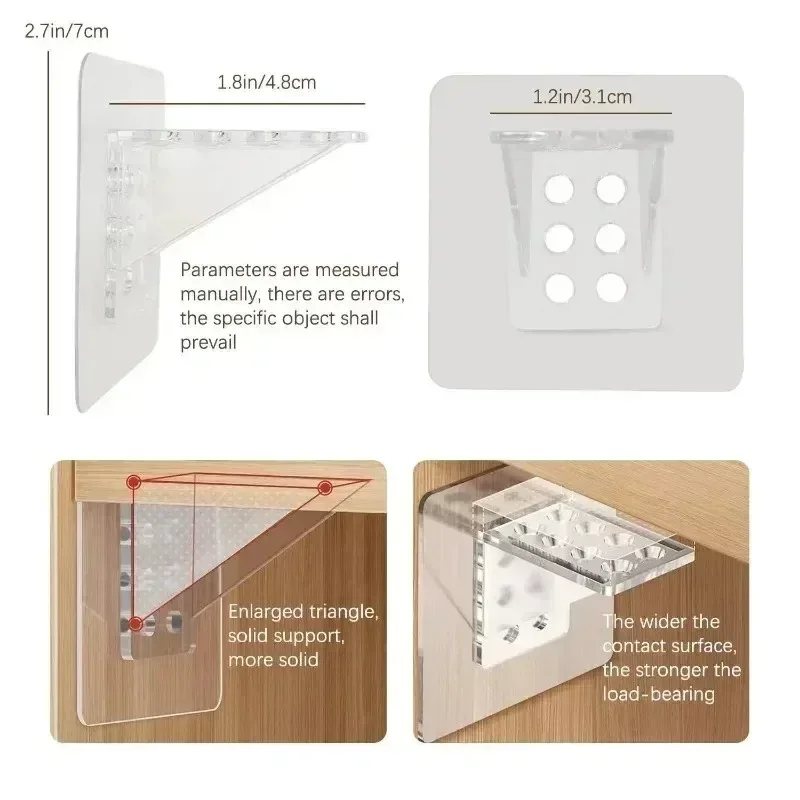 Supports d'étagère muraux adhésifs sans perçage pour armoire (Lot de 2/4/16 pièces) - Image 2