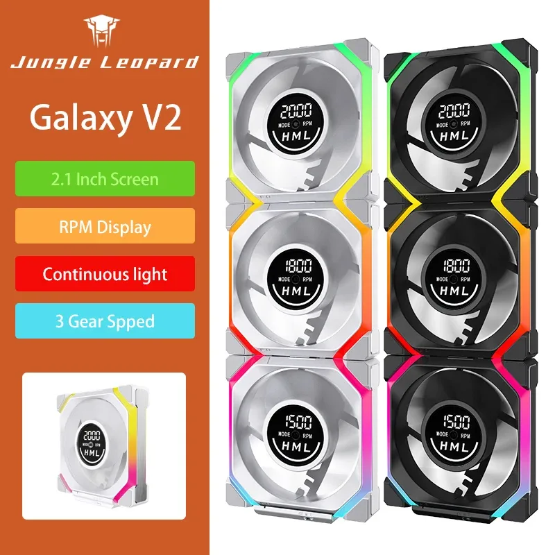 Ventilateur PC ARGB 120 mm avec écran - Jungle Leopard Galaxy V2 - Daisy Chain, Synchronisation 5V 3-Pin, Silencieux - Image 1