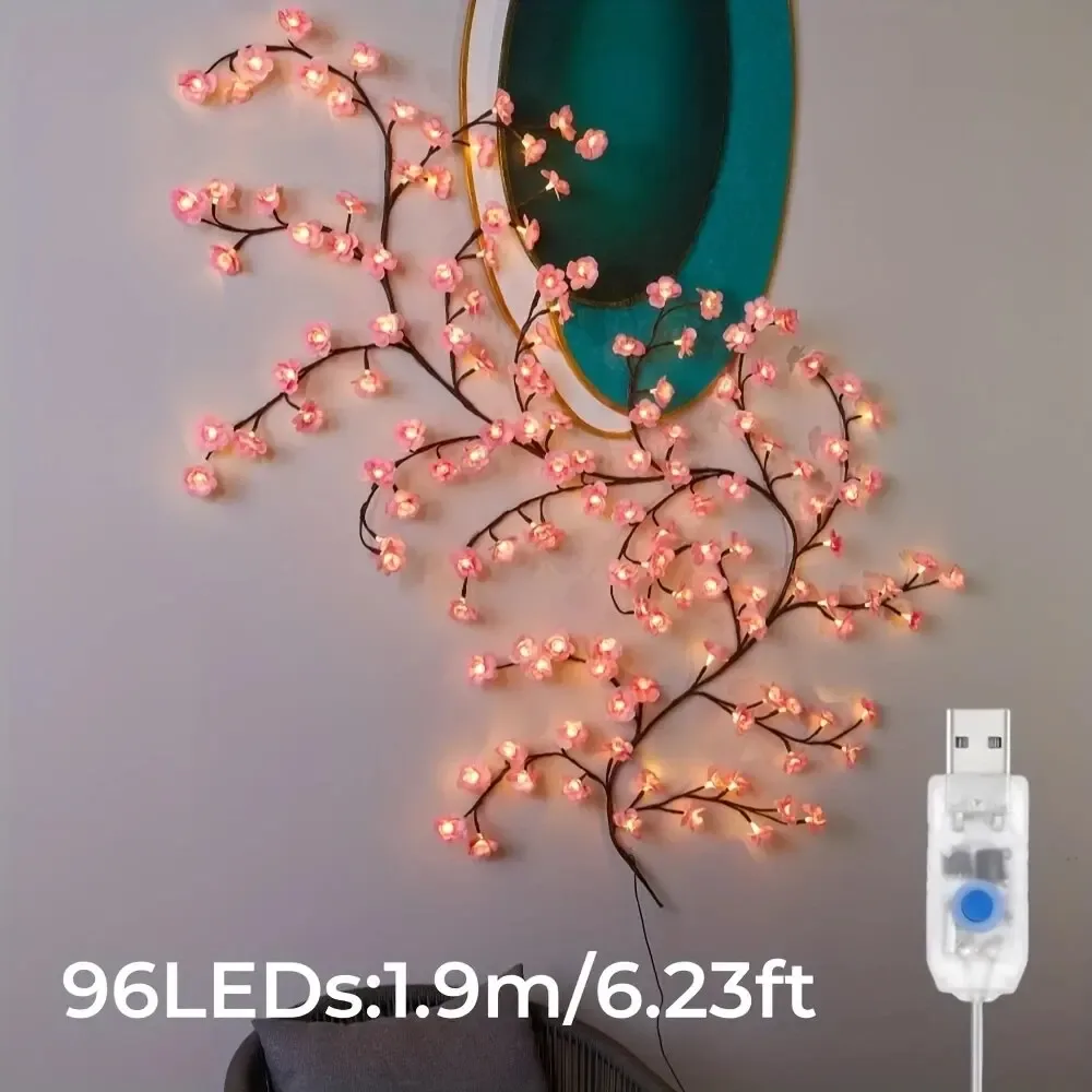 Guirlande lumineuse 96 LED - Branche de fleurs de cerisier - 8 modes - Alimentation USB - Image 5