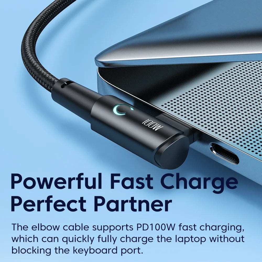 Câble USB-C vers USB-C Toocki 100W PD - Charge Rapide - Connecteur coudé à 90° - Image 2
