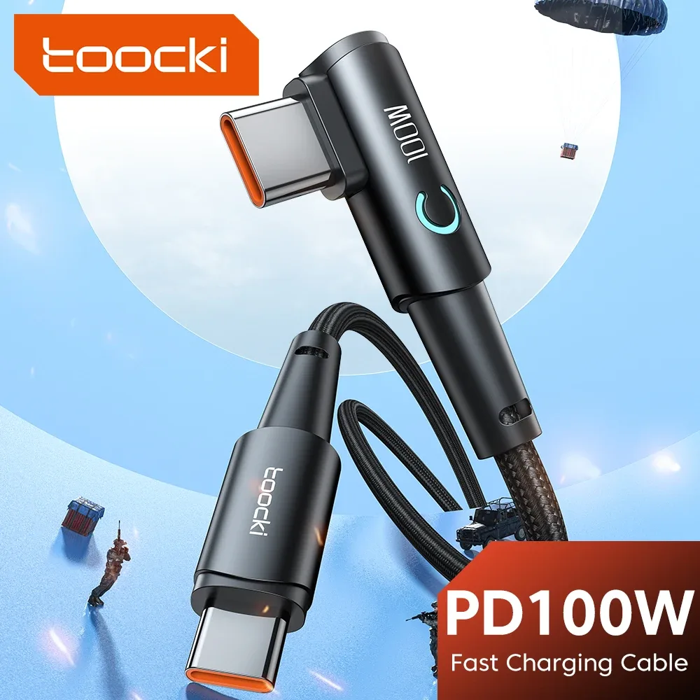Câble USB-C vers USB-C Toocki 100W PD - Charge Rapide - Connecteur coudé à 90° - Image 1