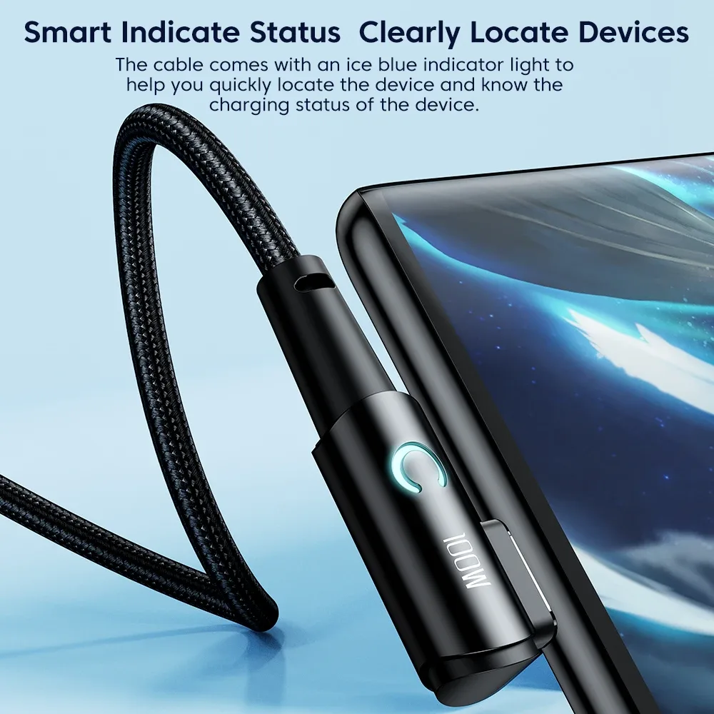 Câble USB-C vers USB-C Toocki 100W PD - Charge Rapide - Connecteur coudé à 90° - Image 5