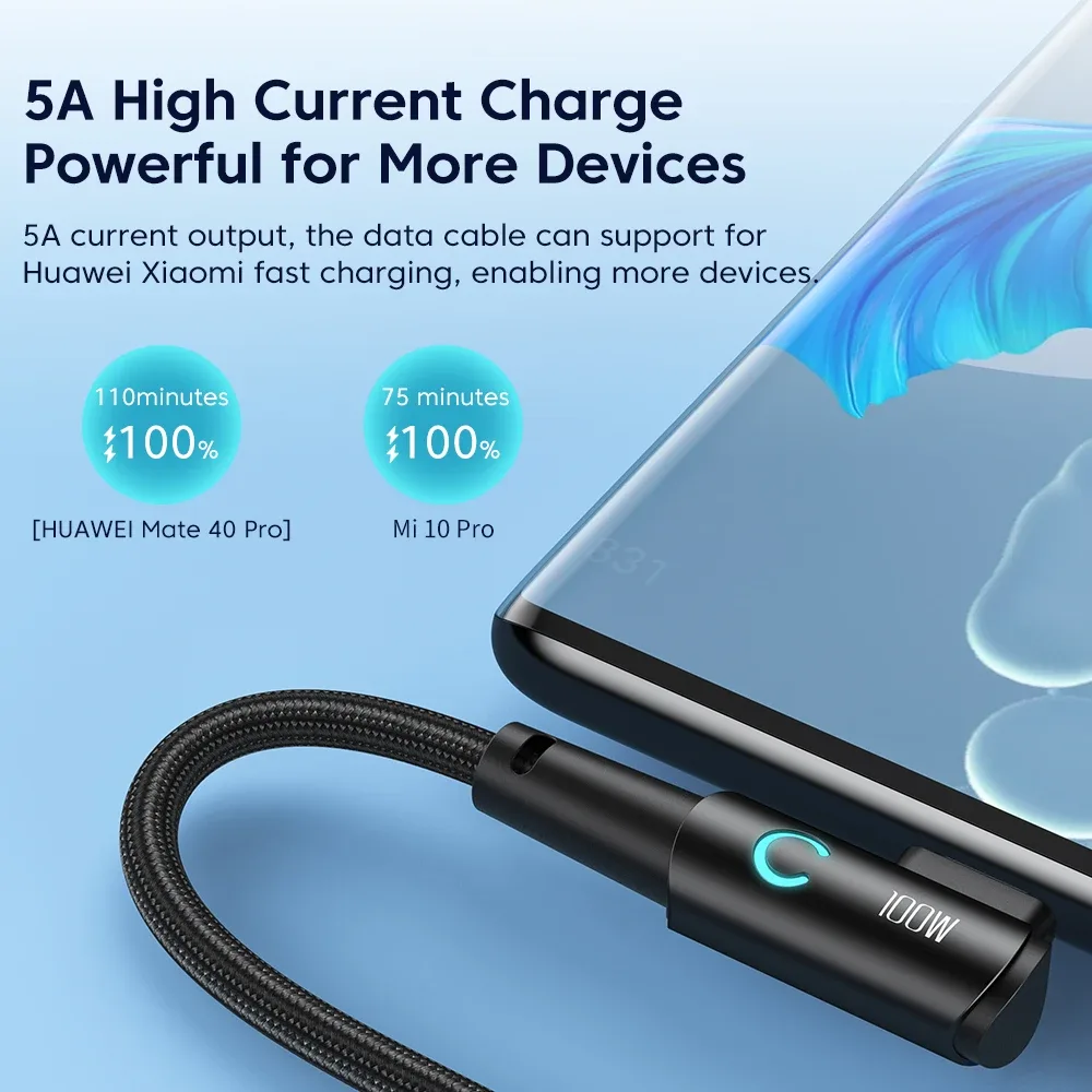 Câble USB-C vers USB-C Toocki 100W PD - Charge Rapide - Connecteur coudé à 90° - Image 3