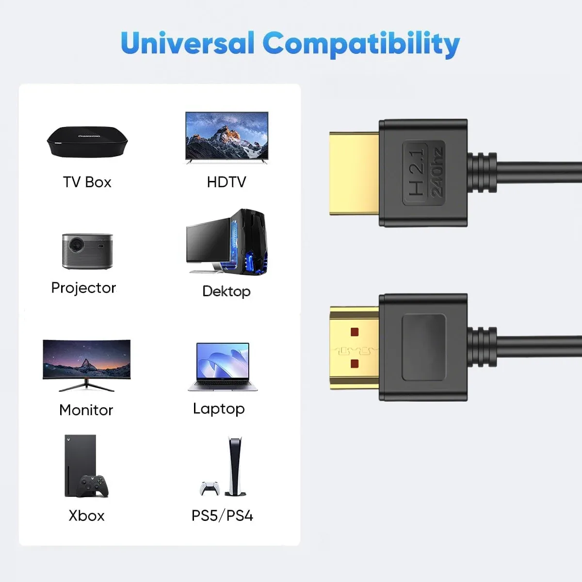Câble HDMI 2.1 Coudé à 90° - 48Gbps - 8K@60Hz / 4K@240Hz - HDR & ARC - Compatible PS5, PC et TV - Image 4