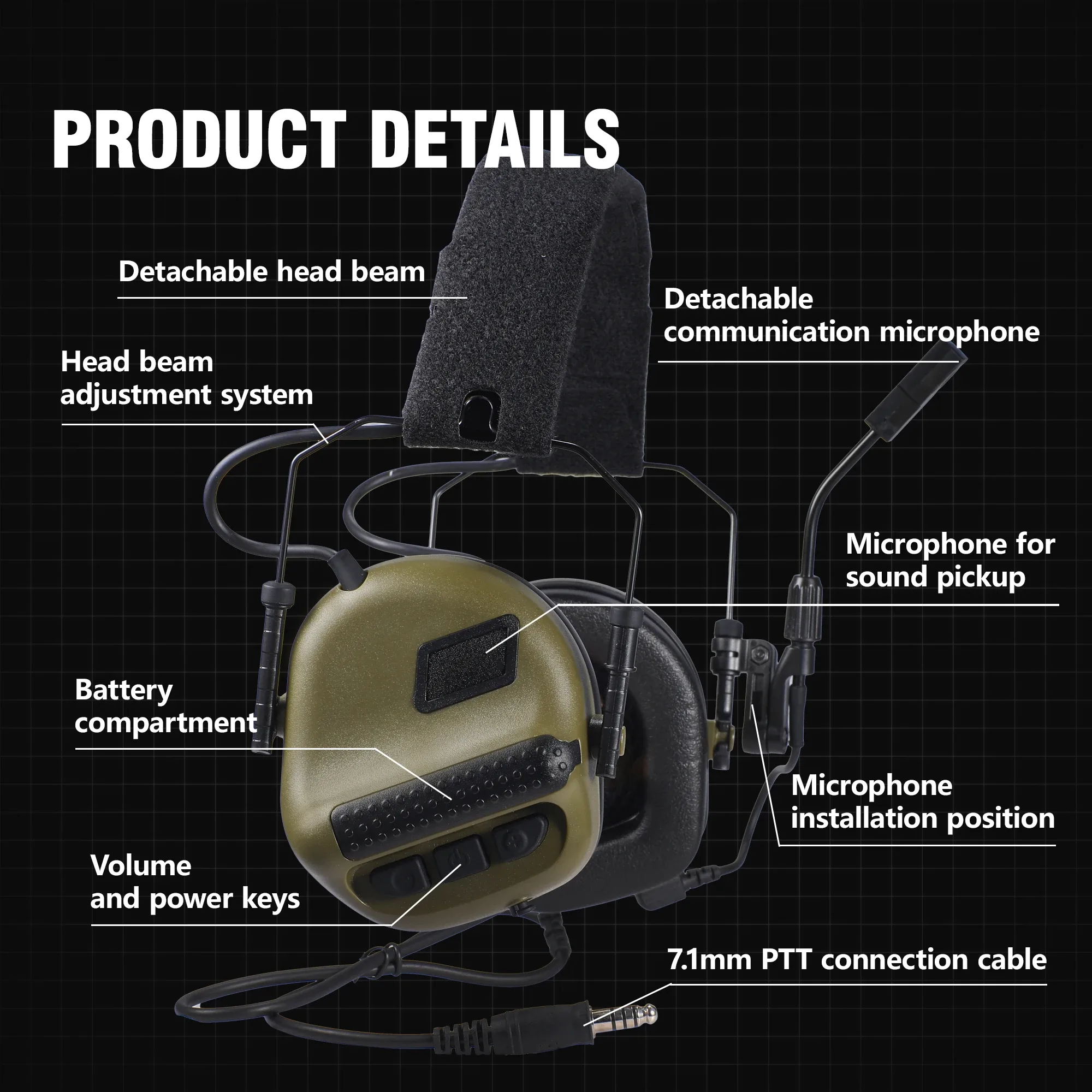 Casque antibruit tactique ARM NEXT F10 avec micro et réduction active du bruit - Image 5