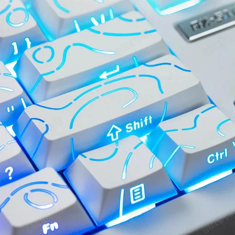 Set de Keycaps PBT Blanc (97 Touches) - Profil Contour 4.0, Légendes Latérales Translucides - Compatible F75 et GMK87 - Image 3