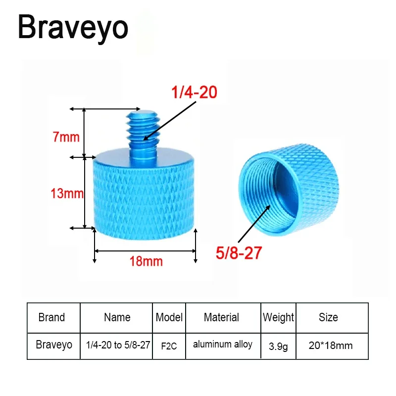 Adaptateur de filetage 1/4" et 3/8" vers 5/8"-27 pour microphone en alliage d'aluminium - Image 2