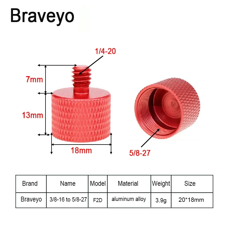 Adaptateur de filetage 1/4" et 3/8" vers 5/8"-27 pour microphone en alliage d'aluminium - Image 3
