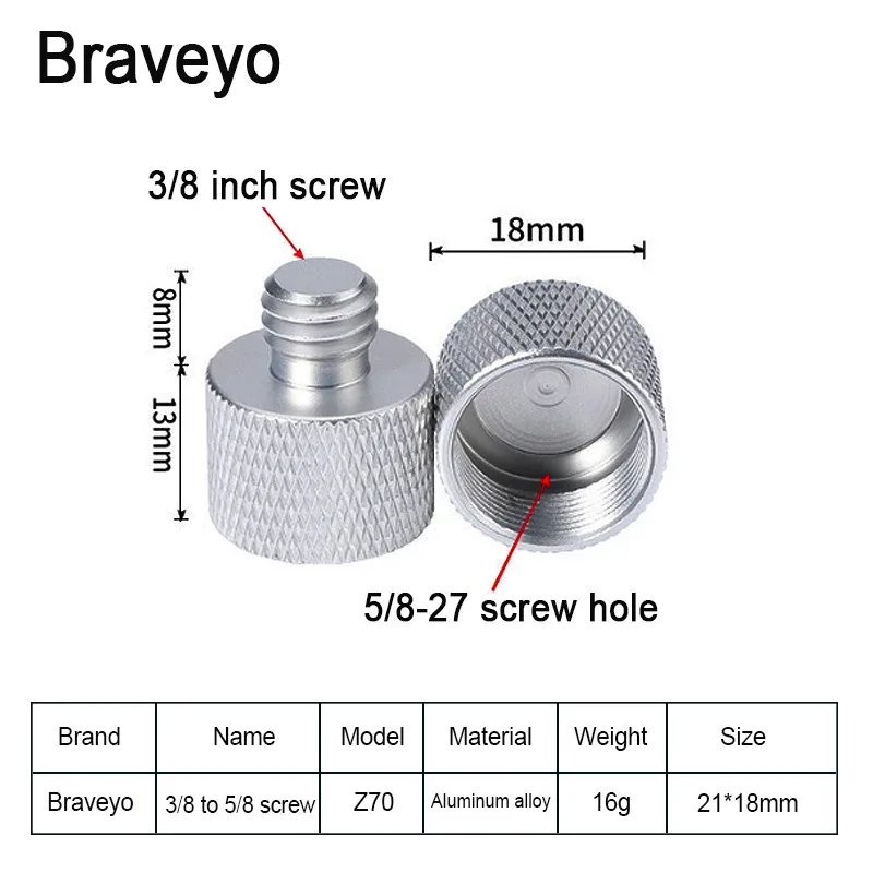 Adaptateur de filetage 1/4" et 3/8" vers 5/8"-27 pour microphone en alliage d'aluminium - Image 6