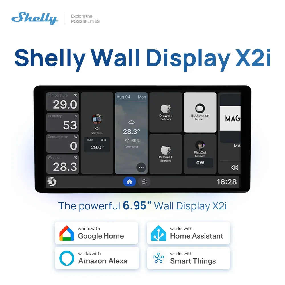 Shelly X2I - Panneau de commande central intelligent à écran tactile WiFi compatible Alexa - Image 1