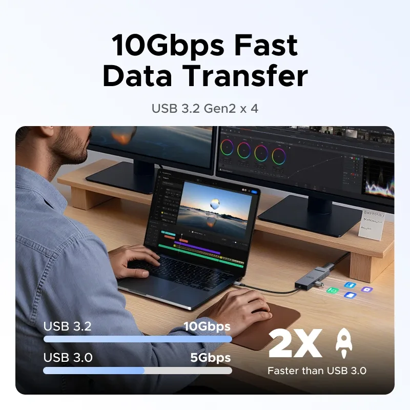 UGREEN Hub USB-C vers DisplayPort 4K@60Hz, Ports USB-A/C 10Gbps, Charge PD 100W - Image 5
