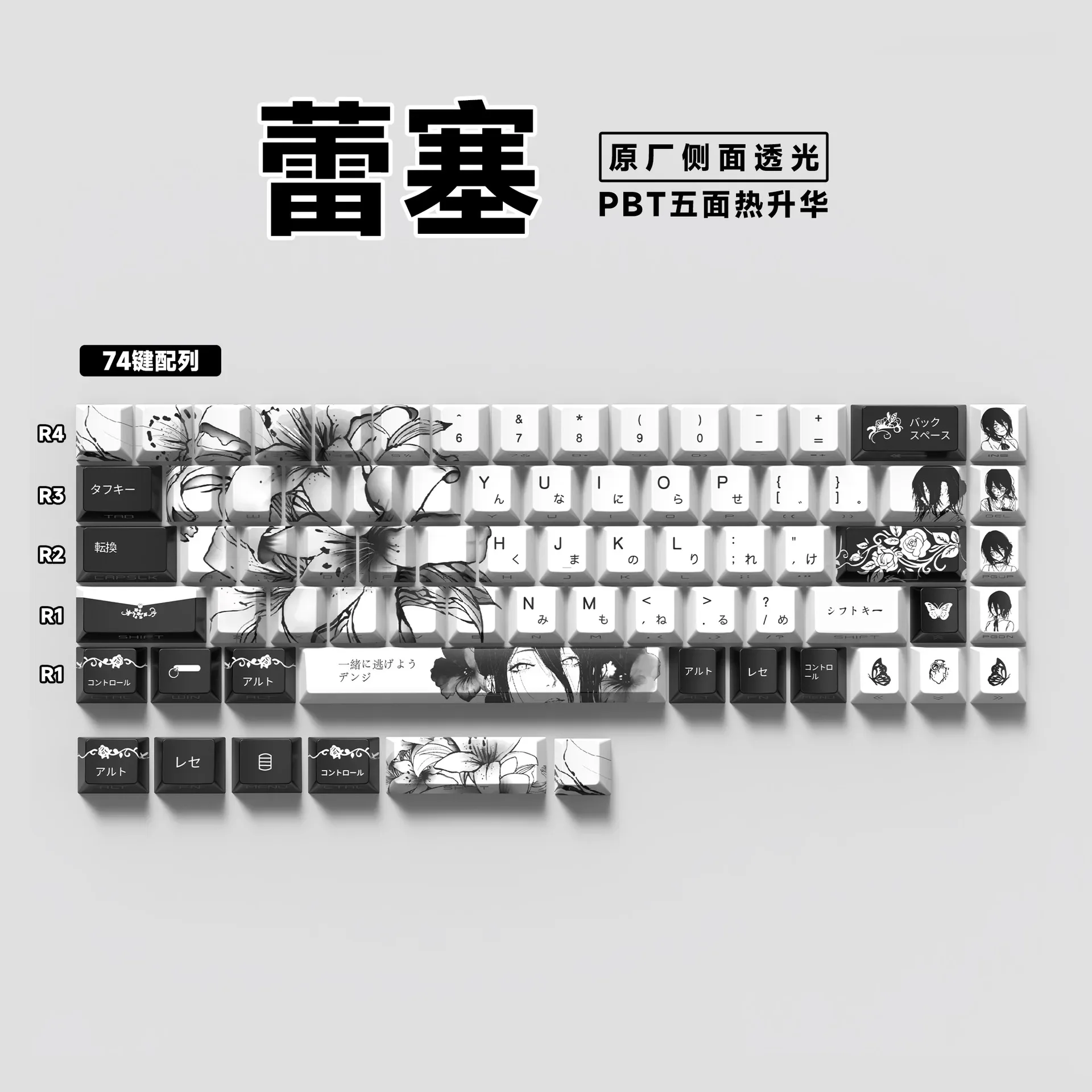 Keycaps PBT Translucides à Lettrage Latéral - 74 Touches - Pour Claviers 61/68 - Image 2