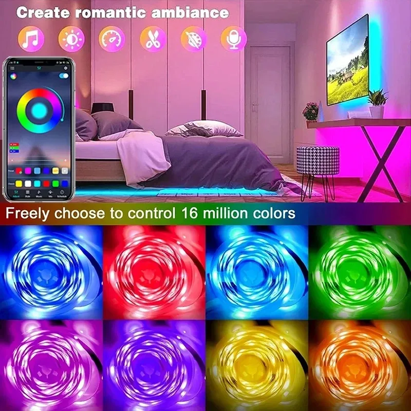 Ruban LED RGB 5050 avec Bluetooth et Télécommande pour Décoration et Rétroéclairage TV - Image 2