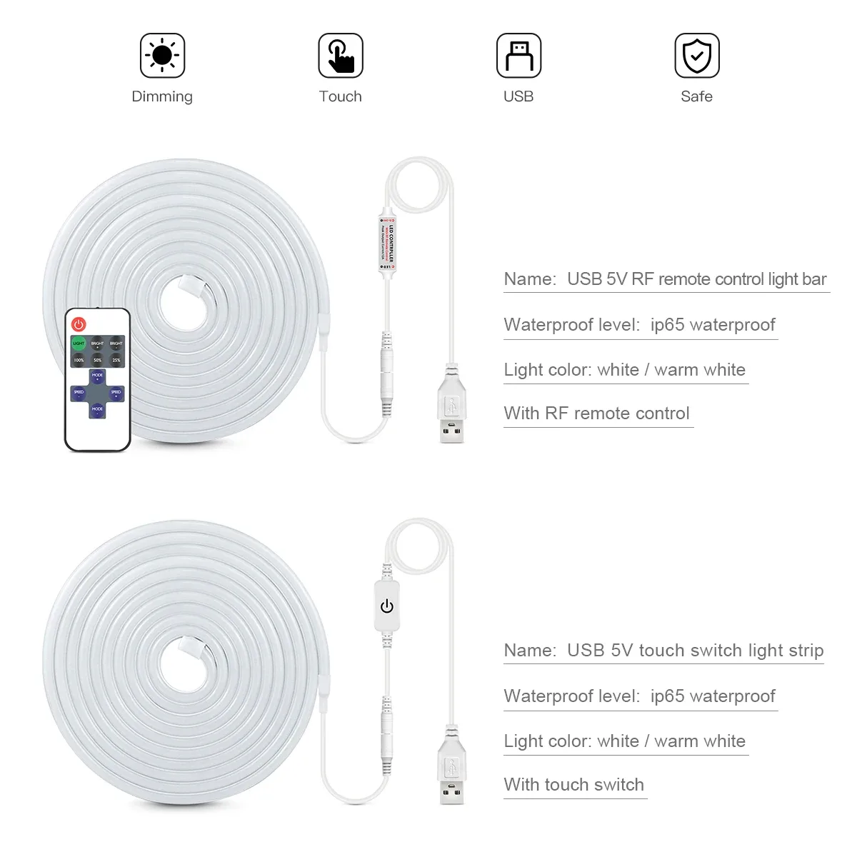 Bande LED Néon Flexible 5V avec Capteur Tactile Invisible et Télécommande - Image 4