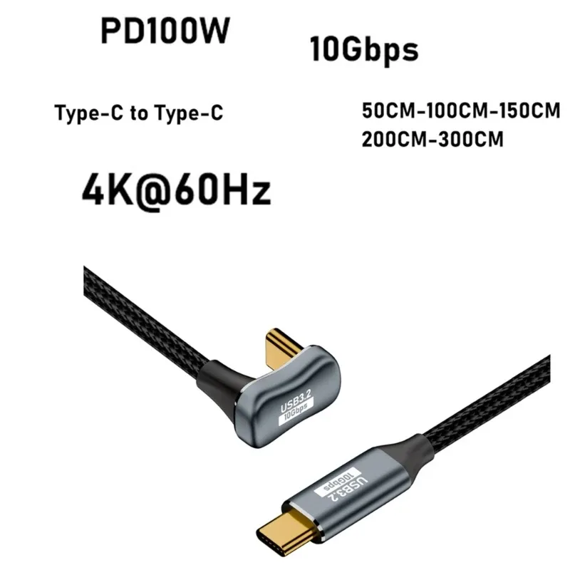 Câble USB-C vers USB-C PD 100W - Connecteur en U à 180° - Charge Rapide et Transfert de Données - Image 3